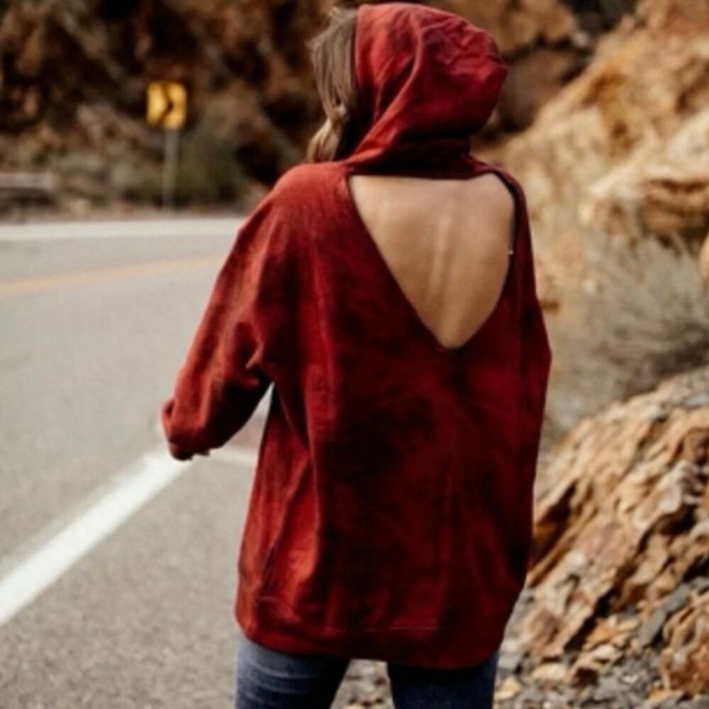Hudson Jeans Women Tie Dye Cut Out Back Pullover Sweatshirt Hoodie Red Small New